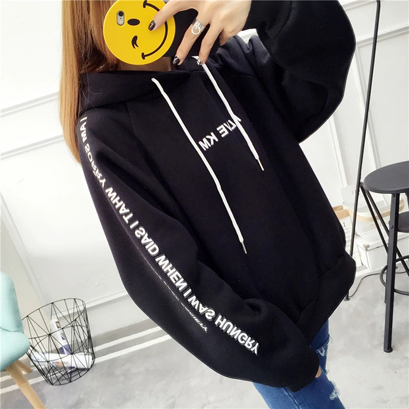 

Autumn Women Letter Skateboarding Hoodies Pullover Harajuku Loose Oversized Hip Hop Hoodie Top Warm Outerwear Coat