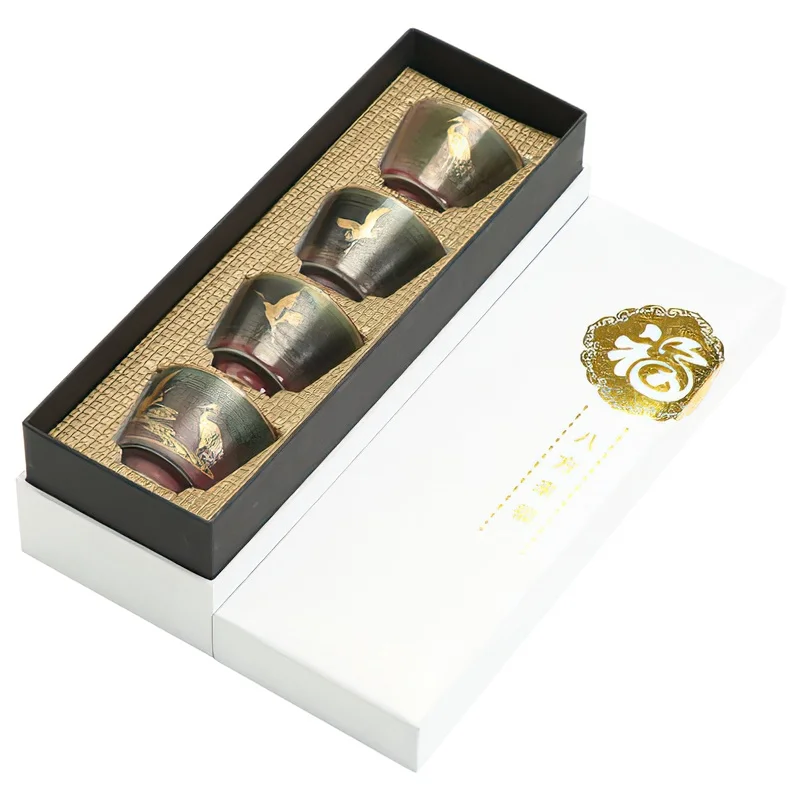 

4pcs Ceramic Cup Gift Box Japanese Retro Kiln Change Clay 60ML Water Ware Bar Decoration Household Kitchen Supplies Drinkware