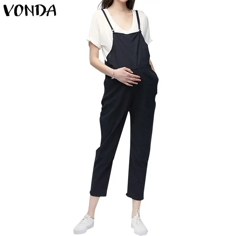 VONDA, Одежда для беременных,, Комбинезоны на лямках для беременных, женские комбинезоны, повседневные штаны для беременных, брюки без рукавов, Комбинезоны - Цвет: Black
