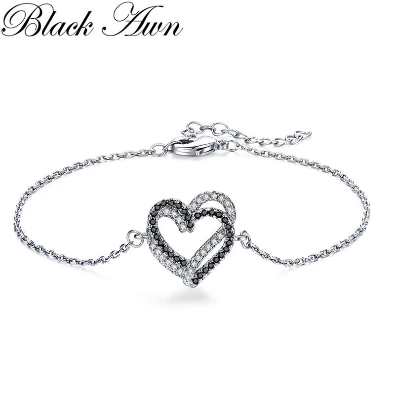 BLACK AWN 2022 Hot Heart Silver Color Charm Bracelet Women Wedding Jewelry S003