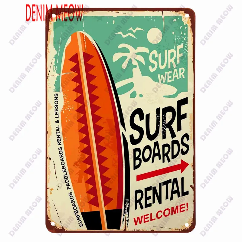 Металлическая жестяная вывеска Surfer Zone винтажные пляжные металлические тарелки