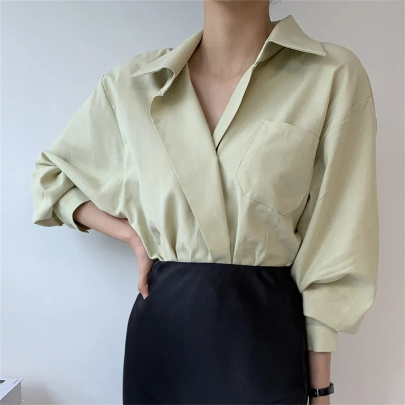 

HziriP 2021 New Hot Irregular Brief Oversize Solid Tops Fashion Outwear Full Sleeves All Match Summer Loose Stylish Shirts