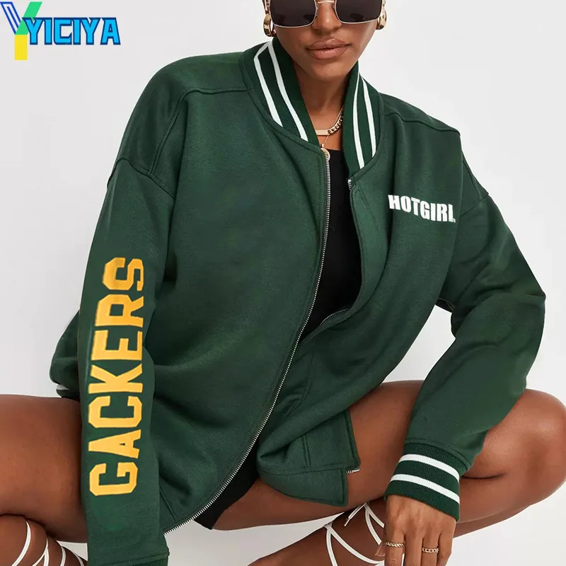 

Кожаная куртка YICIYA Varsity осень-зима, винтажная куртка с вышивкой для колледжа, куртки-бомберы большого размера с длинным рукавом, женские бей...