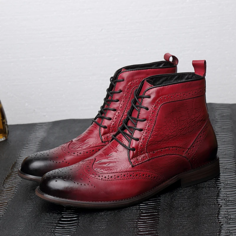 

Luxury Brand Genuine Leather Men Casual Boots High Quality Brogue Shoes Business Ankle Boots Design Mens Boots Formal Dress Boot