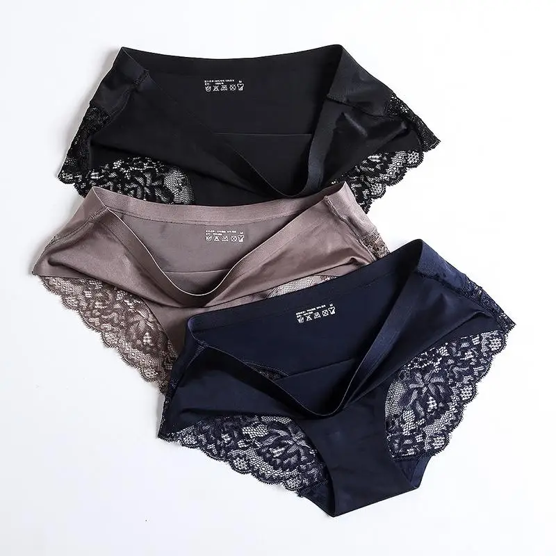 

Silk Women's Panties Lady Ruffle Underpants Briefs Smooth Lace Stitching Sexy Panties Seamless Women's Panties Briefs Women