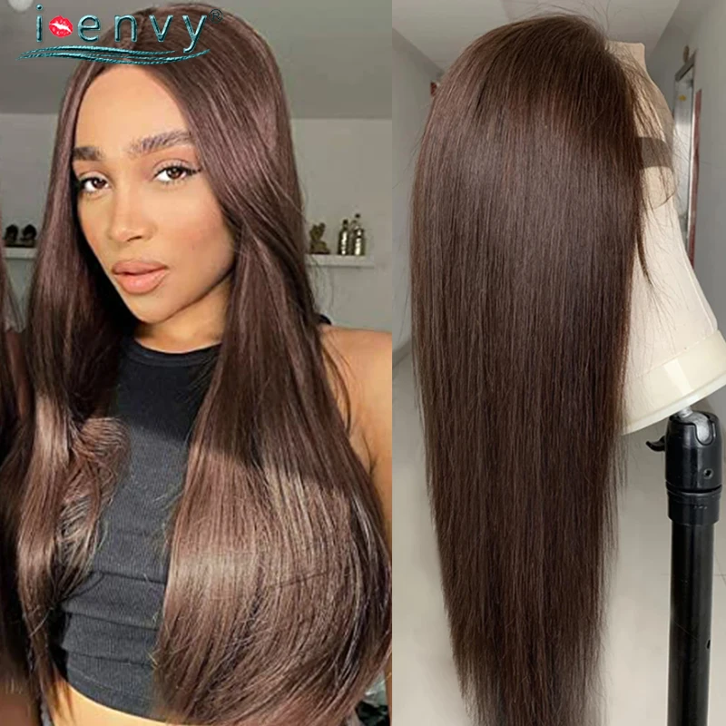 

Dark Brown Human Hair Wigs Transparent Lace Wig Chocolate Color Straight Human Hair Lace Wigs Brazilian Hair Wigs For Women Remy