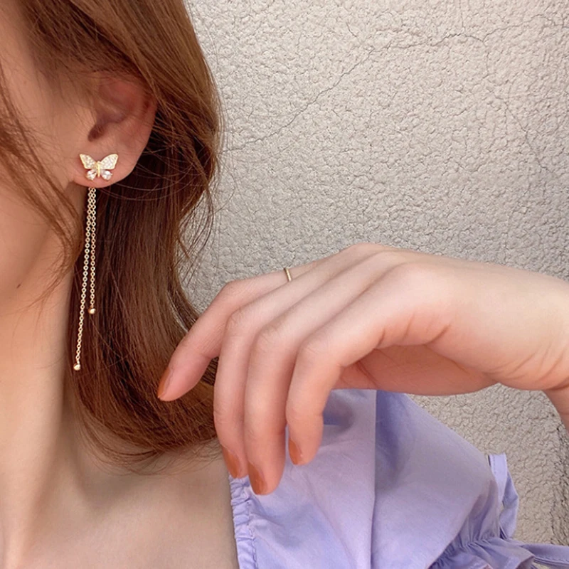 New Exaggerated Fashion Simple Temperament Butterfly long Tassel Earrings For Women Girls Party Jewelry Bijoux Gift AS306 | Украшения и