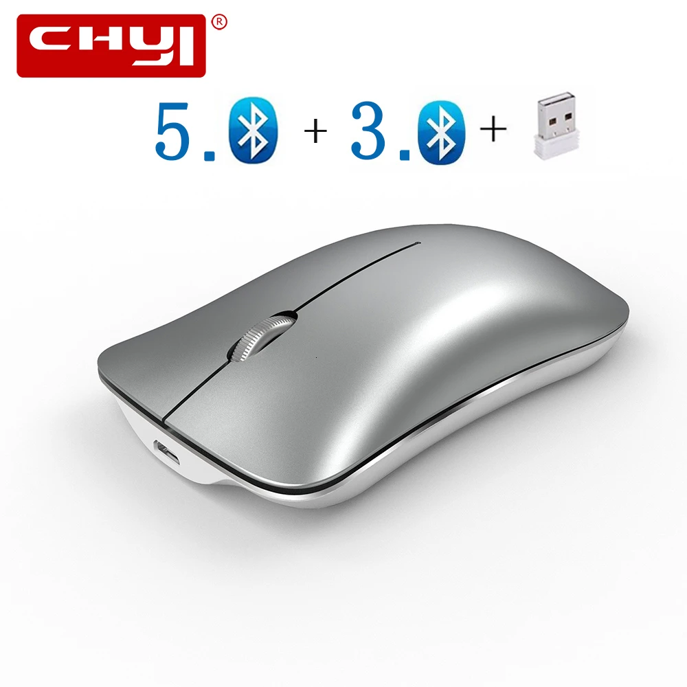 Мышь беспроводная CHYI Bluetooth 5 0/3 0 + 2 4 ГГц бесшумная перезаряжаемая 1600 точек/дюйм