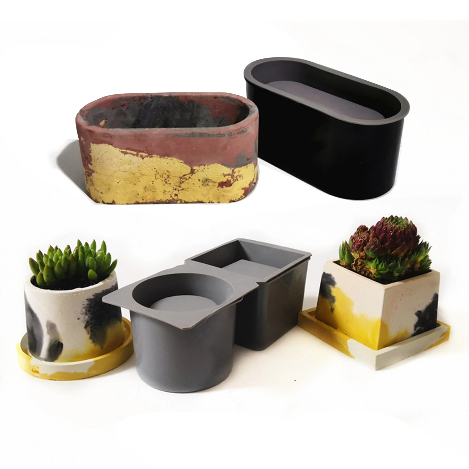 

Flower Pot Silicone Concrete Molds Succulent Planter Mold Cement Mods DIY Craft Plaster Clay Mould Candlestick Form Making Tools