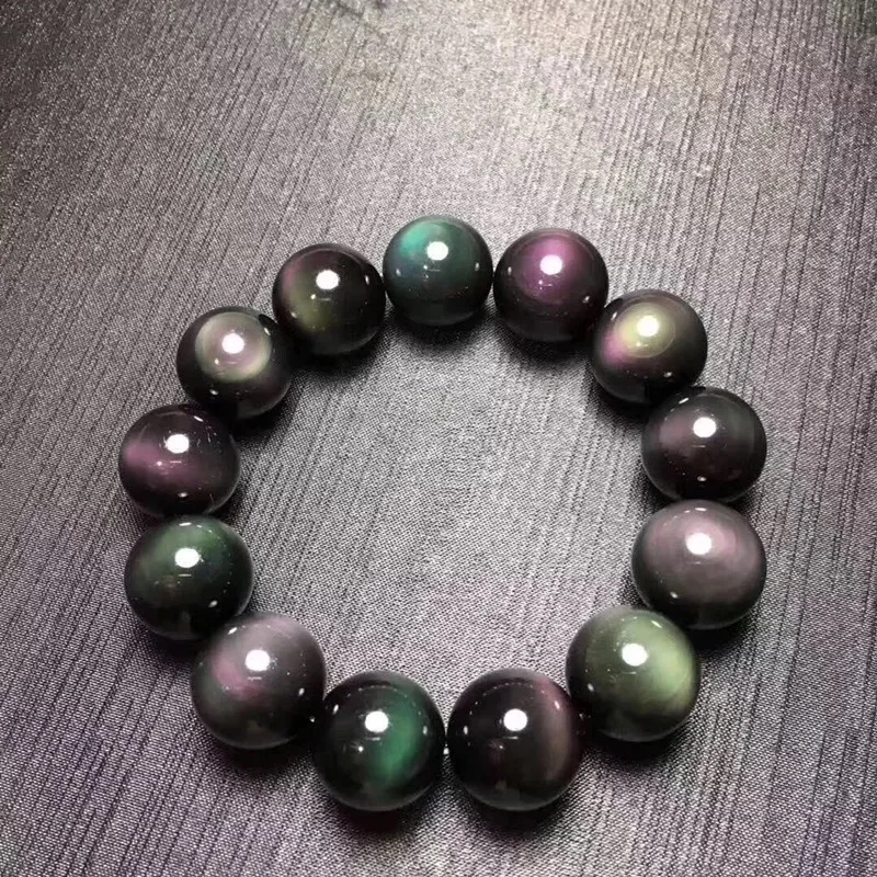 

Pure Natural 5a Double Rainbow Eye Obsidian Bracelet Men's Eyes Women's Single Circle Bracelet Buddha Beads Couple Jewelry