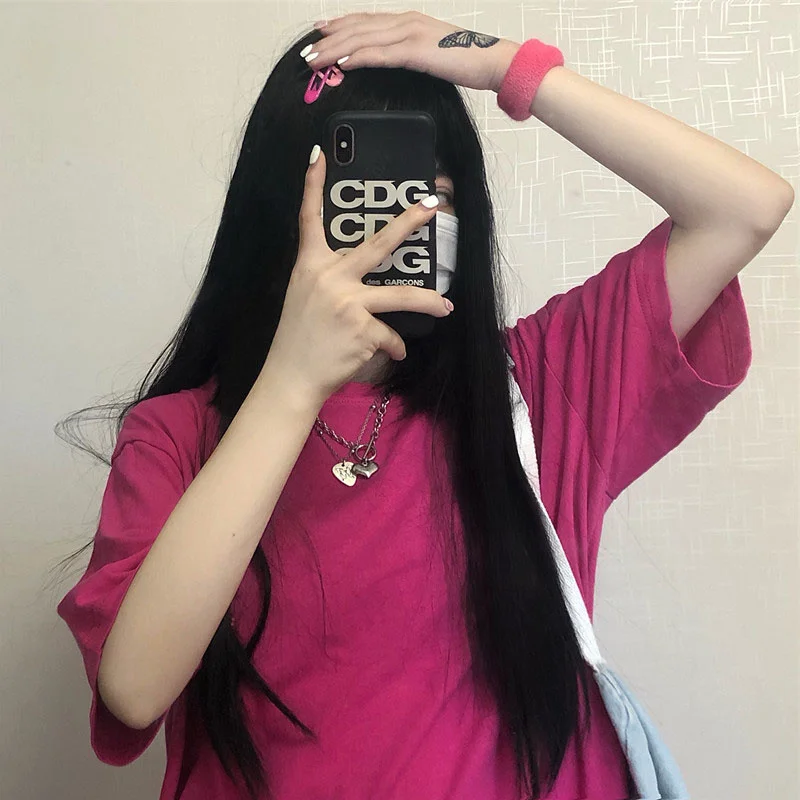 

Korean Style Loose White Short-Sleeved T-shirt Women's Summer 2021 New Ins Trendy Mid-Length Solid Color Student Net Red Top