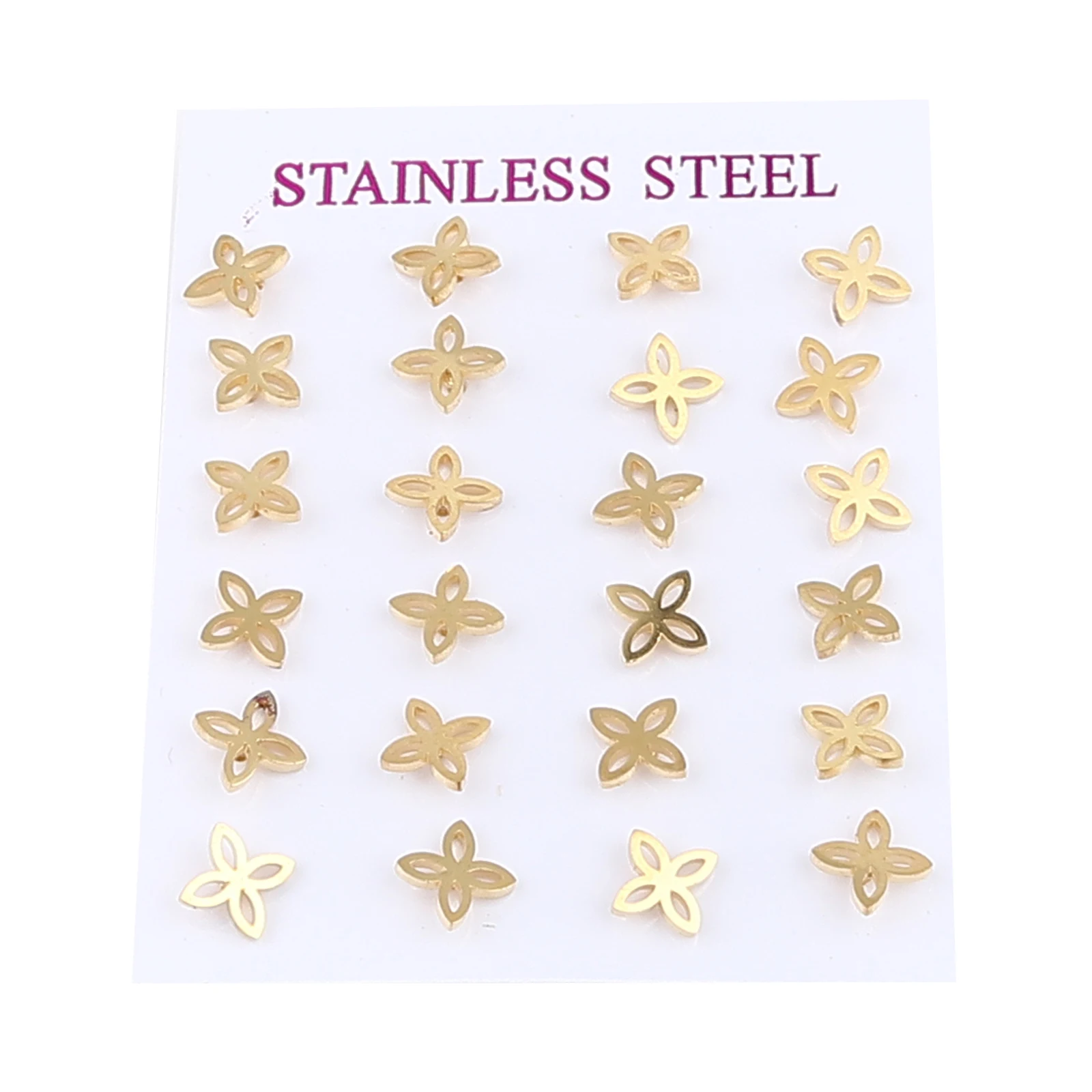 Нержавеющая сталь столб уха серьги-гвоздики набор позолоченный с цветочным