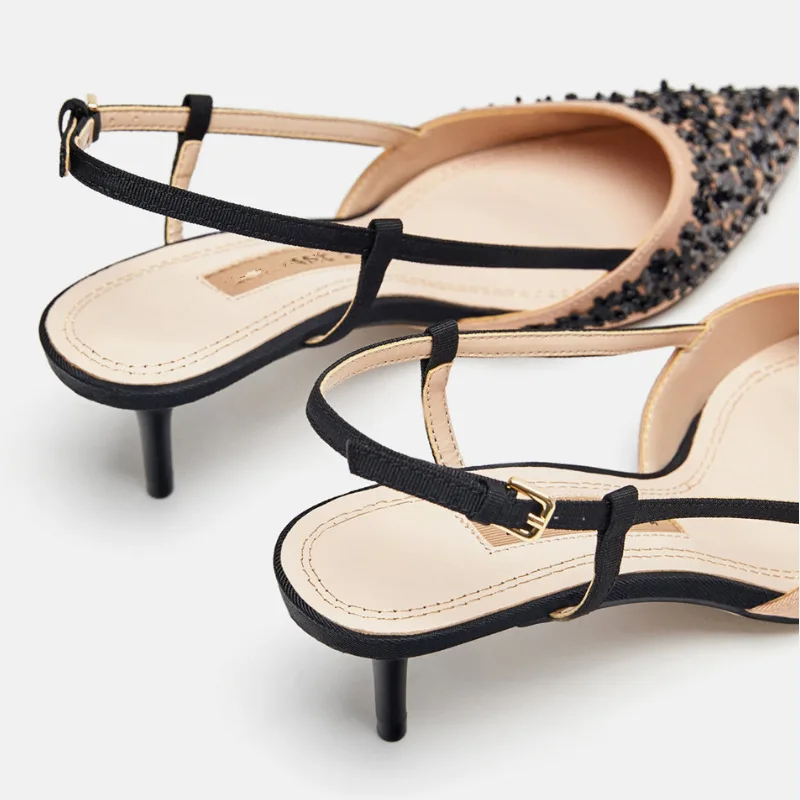 

European and American Fashion Sequined Stiletto Buckle Pointed High Heel Women's Shoes