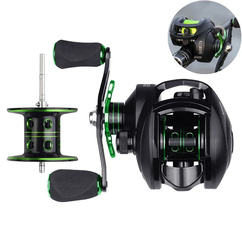 Baitcast Катушка 12 + 1BB 8 1: 1 бас Рыболовная катушка 8кг/18LB Макс Drag Левая Правая