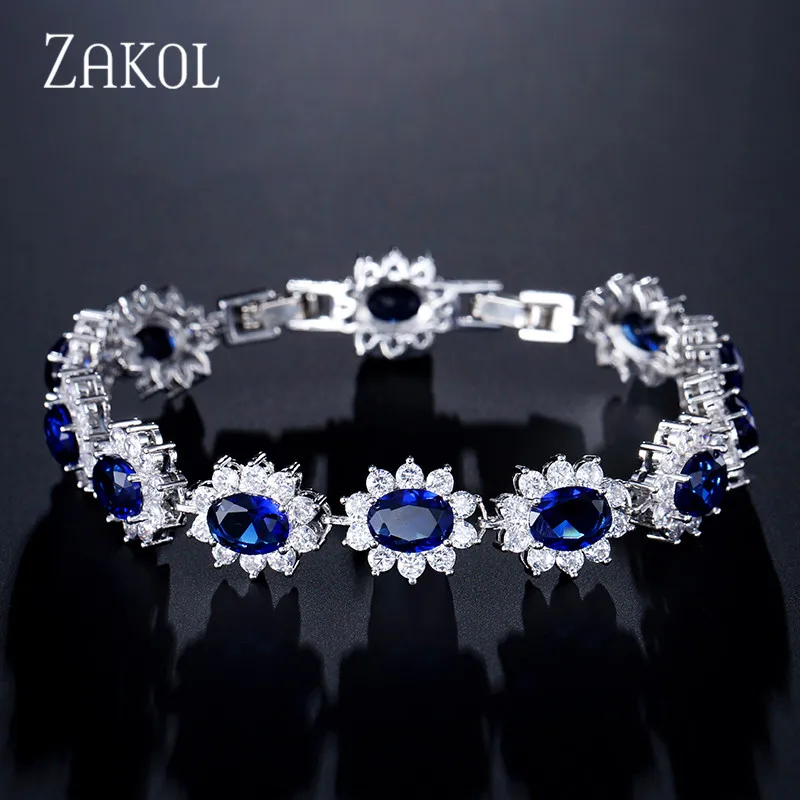 Изысканный Овальный набор ювелирных изделий ZAKOL из голубого циркония с микро инкрустацией с роскошным белым цветом для подружки невесты ювелирные изделия FSSP018