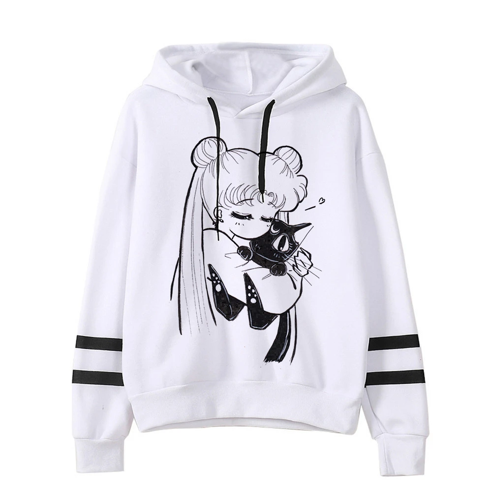 Сейлор свитшот с Луной кошкой Харадзюку корейский стиль ulzzang kawaii 90s мультфильм одежда пуловеры негабаритных с капюшоном уличная