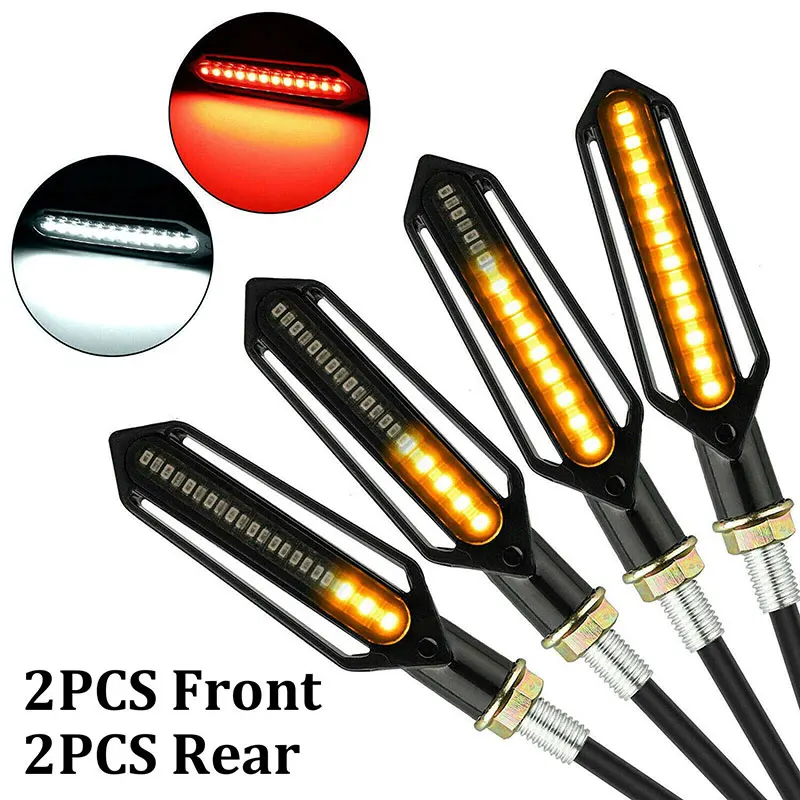 

4x Sequential Flow Led Motorcycle Turn Signal Indicator Drl Brake Light Motorcycle Water Light Led Water Turn Light