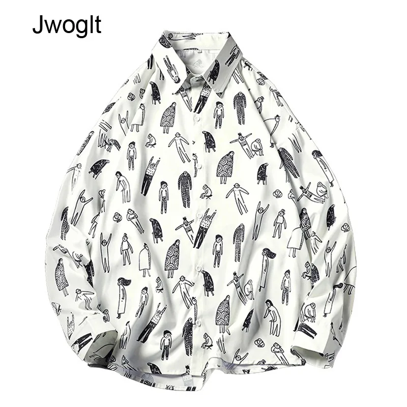 Новая Осенняя мужская рубашка с забавным принтом Корейская модная Свободная
