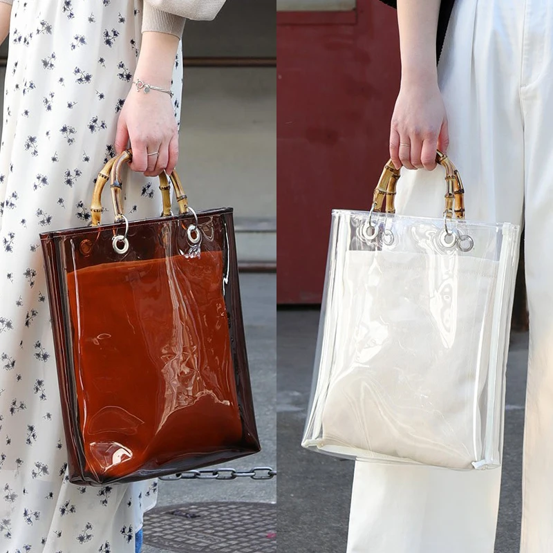 Солнечный пляж модная летняя композитная прозрачная сумка с бамбуковой ручкой