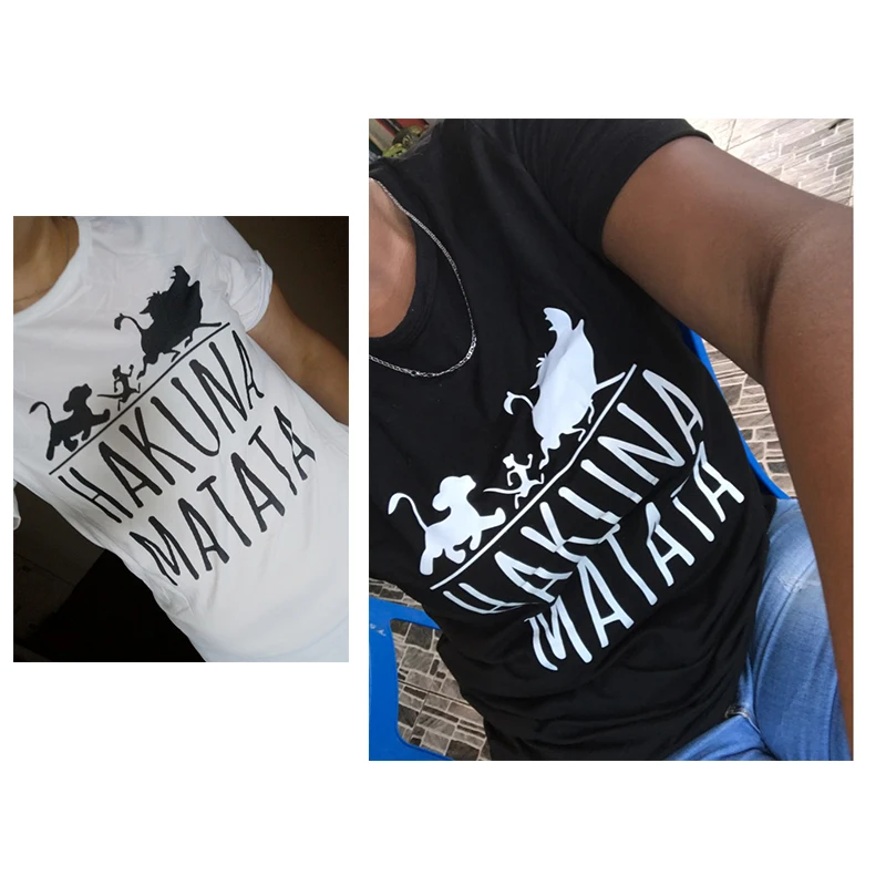 LUSLOS размера плюс футболка Hakuna Matata Король Лев футболка Женские футболки Повседневная белая черная уличная одежда Топ тройники футболка женска