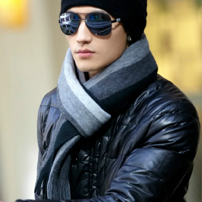 Korean Version of The Autumn/winter New Men's Striped High-end Fashion Imitation Cashmere Knitted Wool Scarf Cold and Warm Scarf