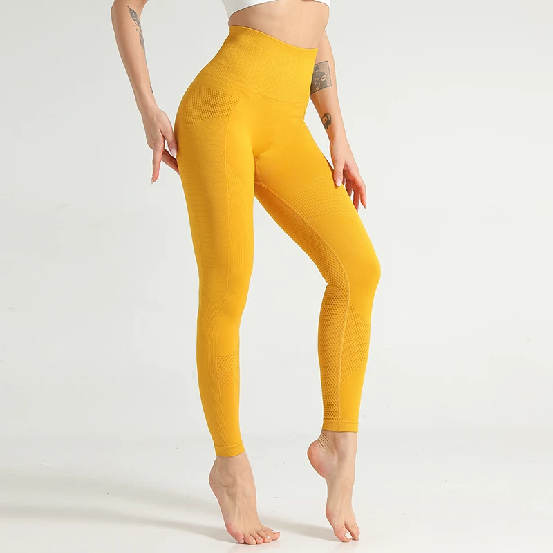 Women Yellow Seamless Leggings Sport Trousers Workout Running Pant Push Up Yoga Pants TummyHigh Waist Stretch Gym Legging | Спорт и