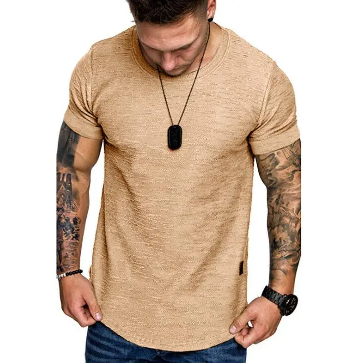

Men's summer solid color round collar short sleeved casual T-shirt