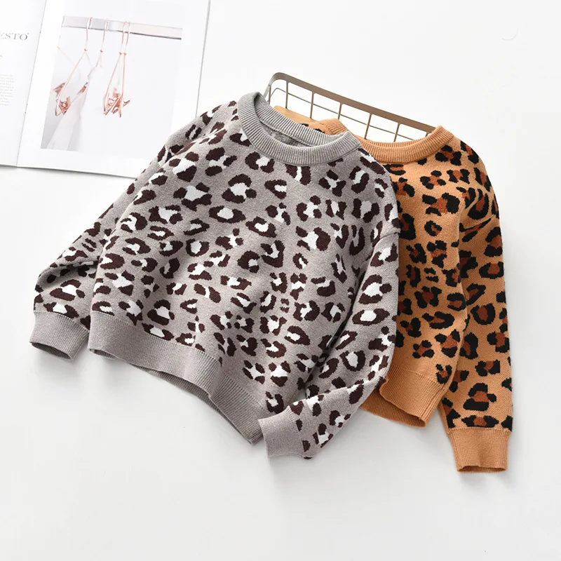 

Winter Baby Girl Knitted Sweater Baby Leopard Sweater Child Long Sleeve Pullover Sweater For Toddler Clothes