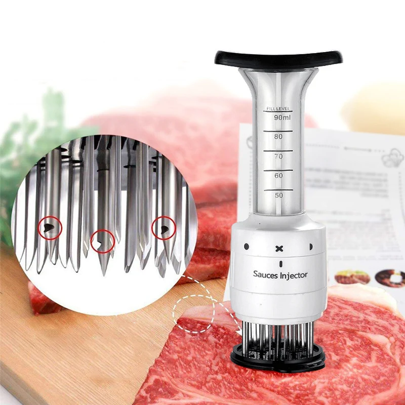 

Sauces Injector BBQ Meat Steak Beef Sauce Tenderizer with Stainless Steel Seasoning Sauce Syringe Tender Meat Steak Needle