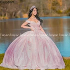 Женское бальное платье, розовое Пышное Платье с аппликацией в виде цветов, 16 лет, 2021, пышные платья для выпускного вечера