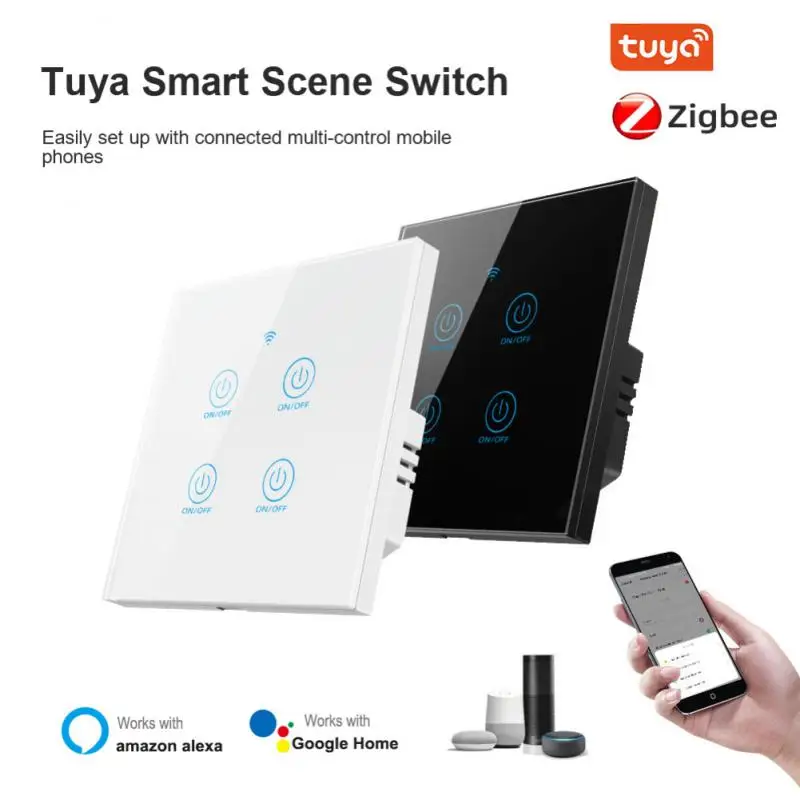 

Кнопочный переключатель ZigBee с 4 клавишами, беспроводной контроллер с 12 режимами работы, работает с Alexa Google