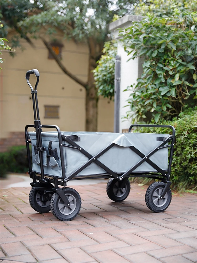 

LISM Folding Utility Wagon Cart with 8 inches Wheels Telescoping Handle for Outdoor Garden and Beach Use