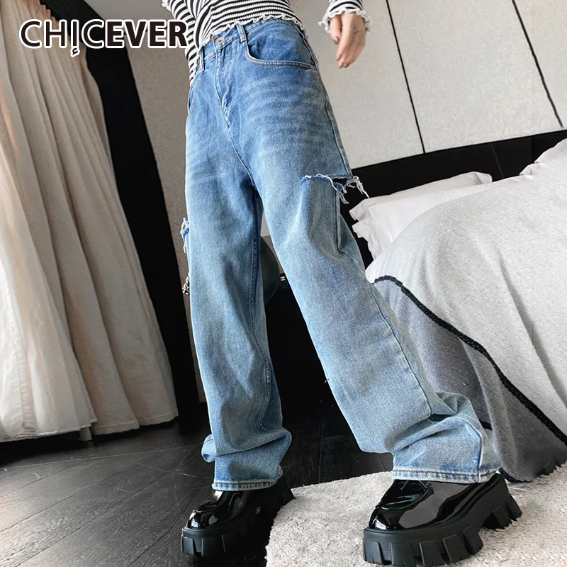 

Повседневные мешковатые джинсы CHICEVER для женщин, с высокой талией, полной длины, прямые свободные, модные джинсовые женские брюки, осень 2021