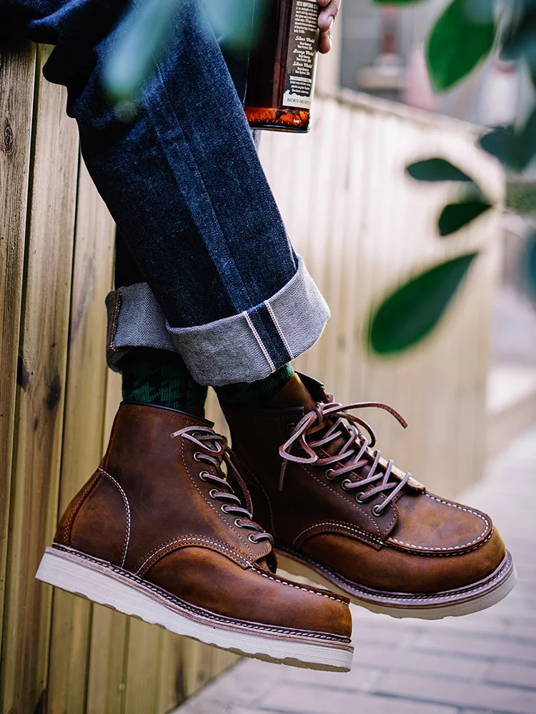 Обувь в винтажном стиле из натуральной кожи Мужские Кожаные Мотоциклетные