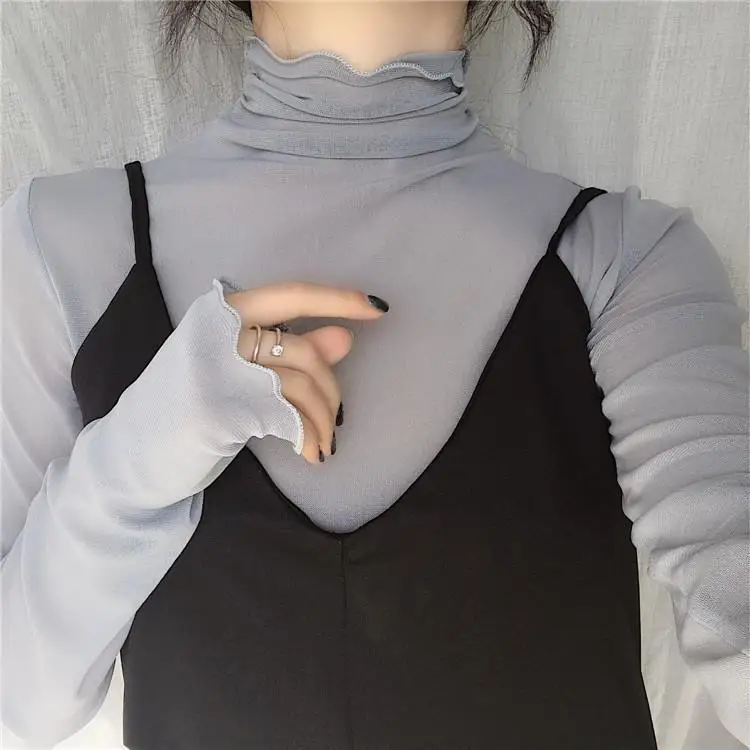 

2021 New Transparent Korean Loose Women Lace Blouse 3 Colors Female Bottoming Blouses Plus Size Cheaper Tops