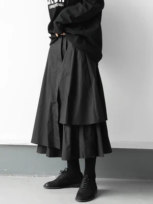 

Dark Japanese street irregular fake two mid-length hemlines Spring and autumn