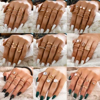 women ring fashion crystal sun pearl rings set for women gold color geometric heart knuckle finger rings female 2020 jewelry