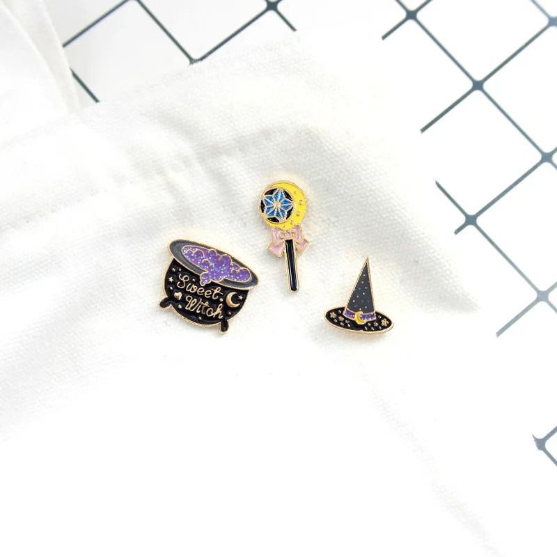 3pcs/set Halloween Sweet Witch Fairy Bar Magic Hat Pins Brooch Enamel Pin Backpack Cloth Lapel Badge Jewelry Gift for Women | Украшения и