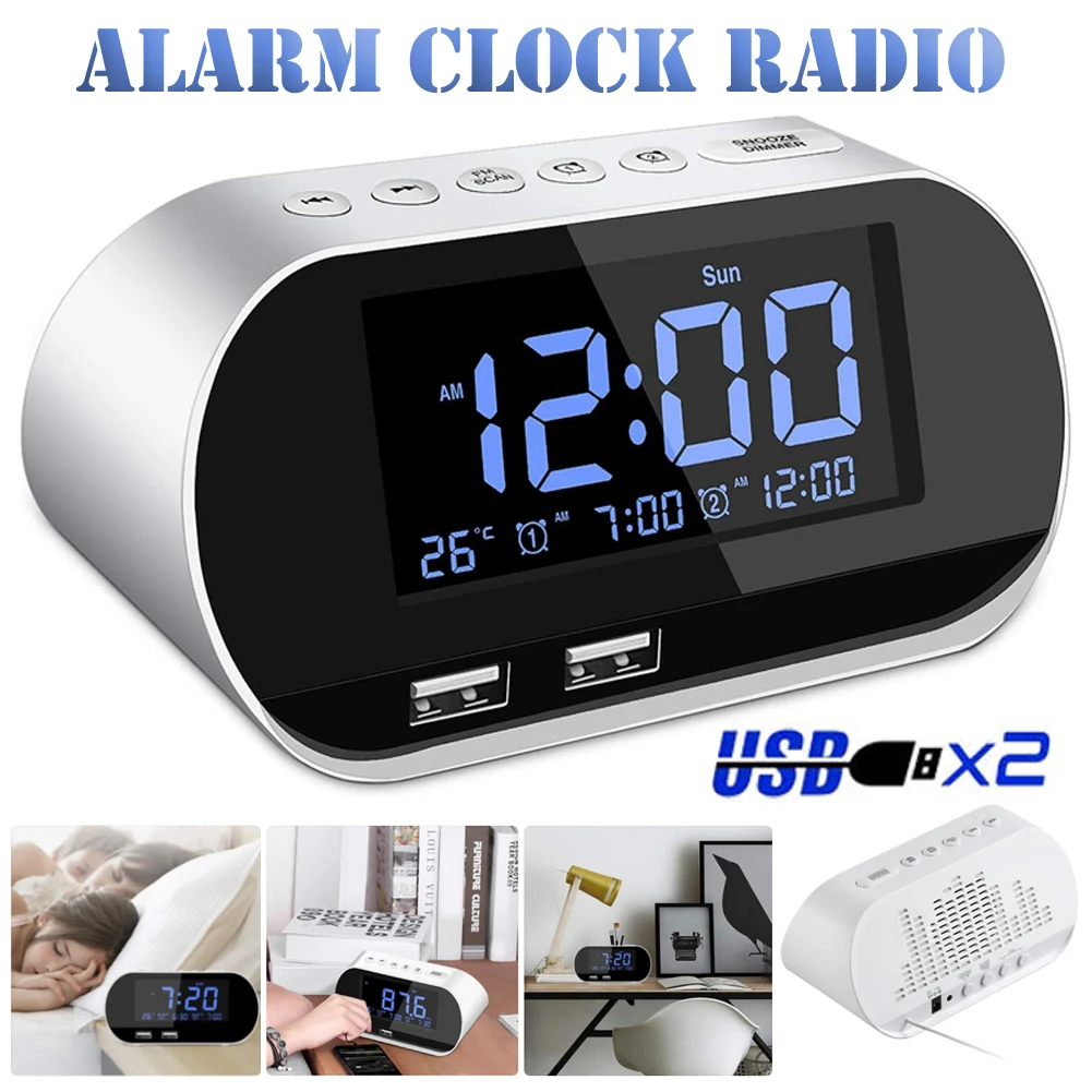 

Alarm Clock Radio, Fm With Sleep Timer, Dual Usb Port Charging, Digital Display,with Dimming,adjustable Volume (white)