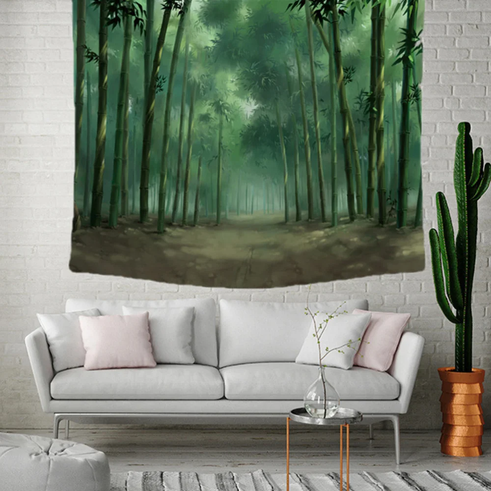 

1Pc 90x70cm Green Scenery Tapestry Cloth Hanging Blanket Delicate Unique Landscape Backdrop Portable Beach Towel