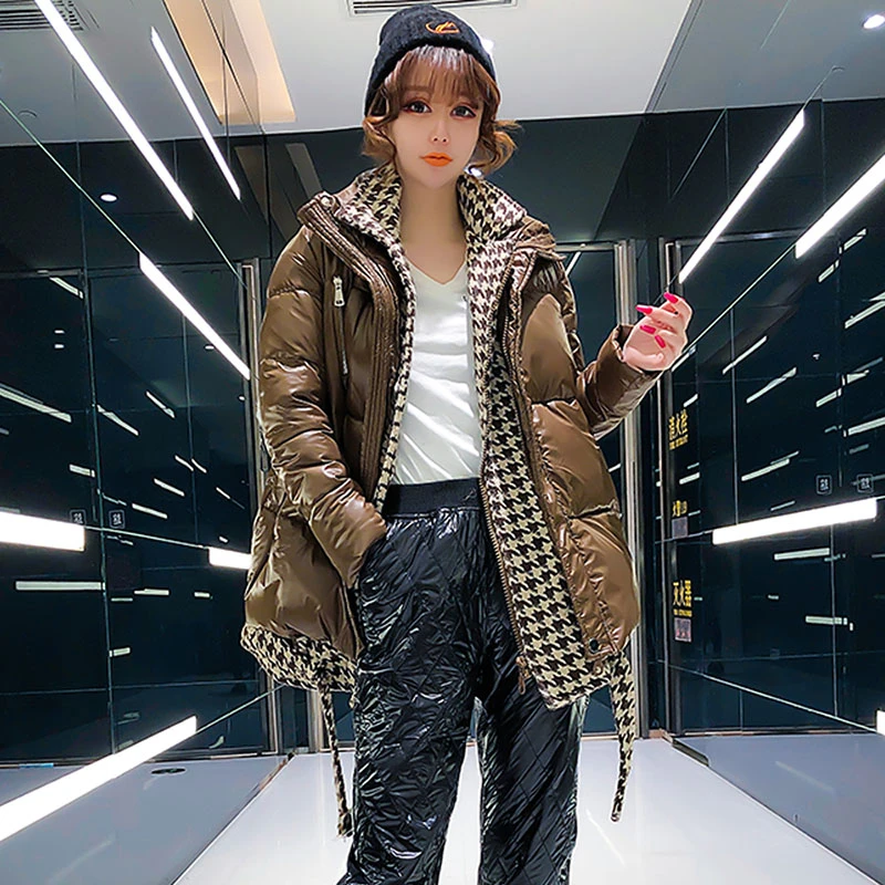 Осень зима 2021 новая куртка с рисунком гусиные лапки и хлопковой подкладкой в