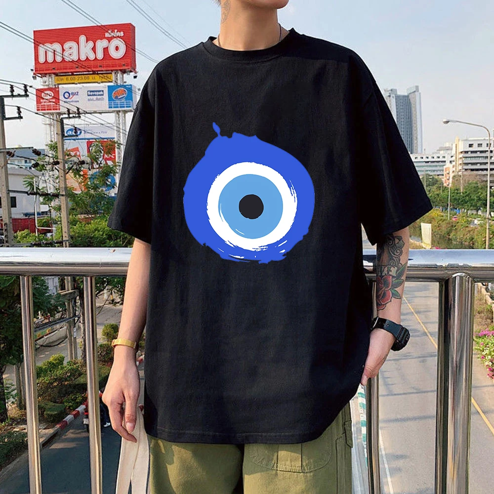 

Turkish Eye Amulet Oversized Tshirt Bright Evil Eye t shirt Unisex Hamsa Blue Eye Graphic100% Cotton Female/Man T-Shirts