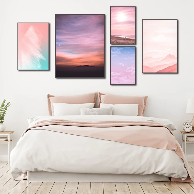 

Pink Sky Landscape Picture Asaka Canvas Painting Nordic Scandinavia Minimalist Poster And Print For Room Home Decor