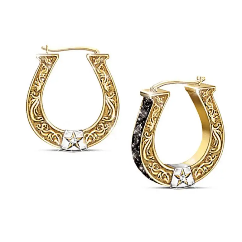 

Letter U-Shaped Horseshoe Pendant Earrings Women's Earrings Fashion Bohemian Crystal Inlaid Earrings Accessories Party Jewelry