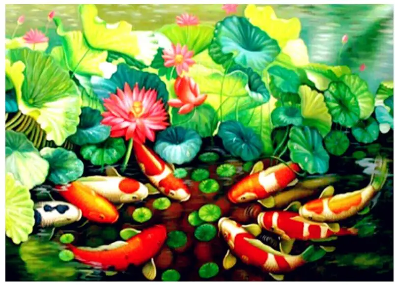 5d diy full drill diamond painting koi fishes daimond embroidery landscape diamant mosaic stickers animal beads picture handwork | Дом и сад