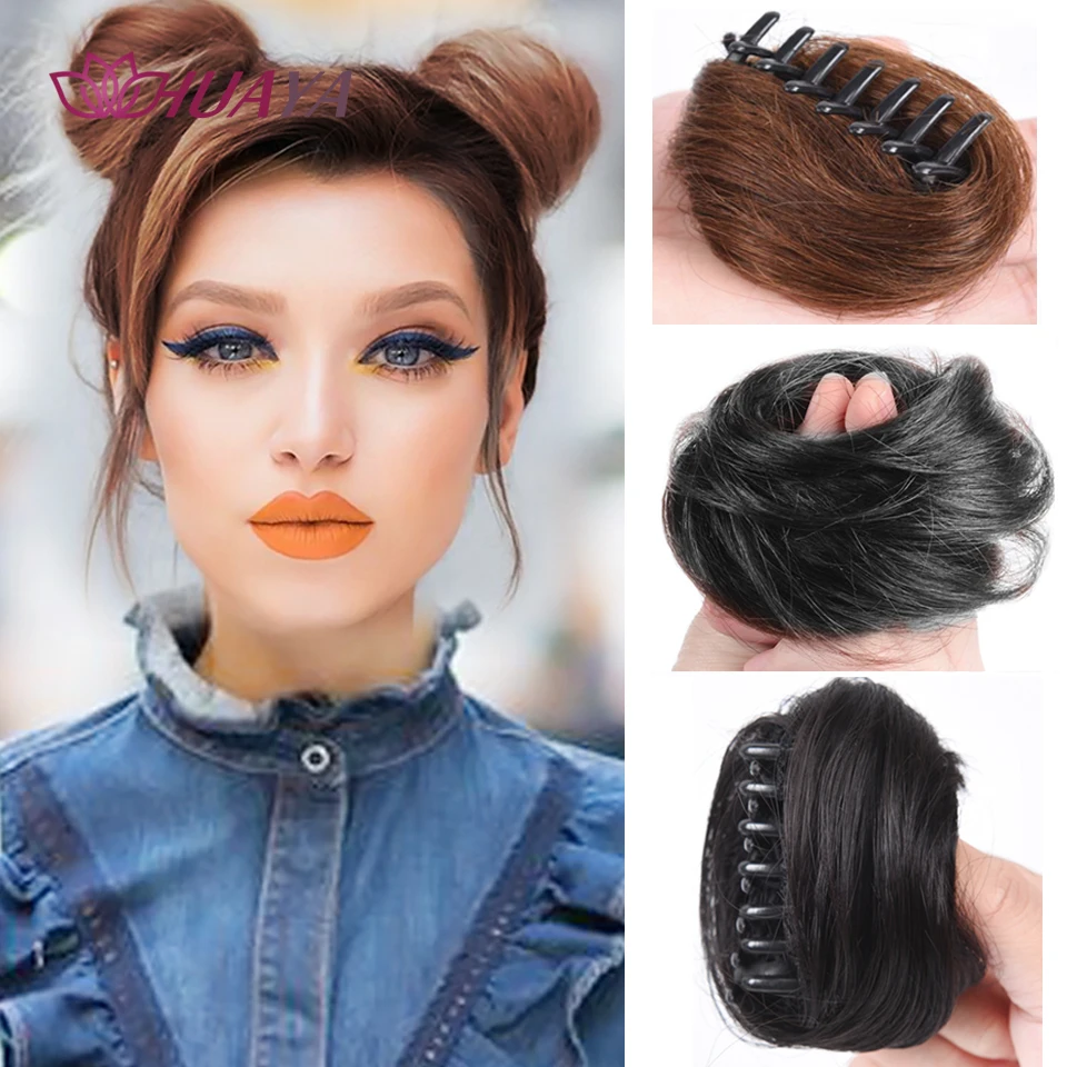 Шиньон HUAYA для удлинения синтетических волос эластичный зажим с пончиком женщин