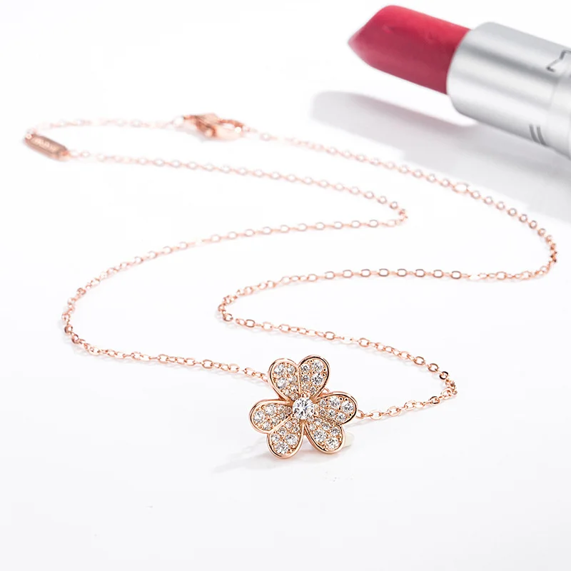 

925 Sterling Silver Clover Necklace original button inlaid with three petals flower Mori clavicle chain