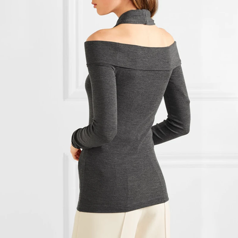 CHICEVER корейский свитер для женщин Холтер Slash шеи тонкий с открытыми плечами