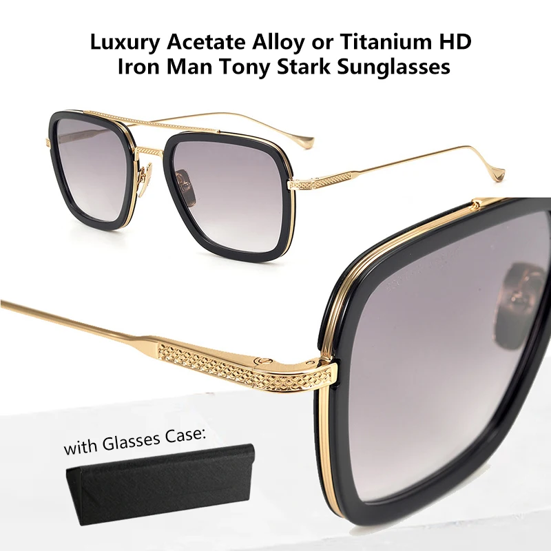 Роскошные ацетат сплава или Титан HD солнцезащитные очки с Чехол Тони Старк