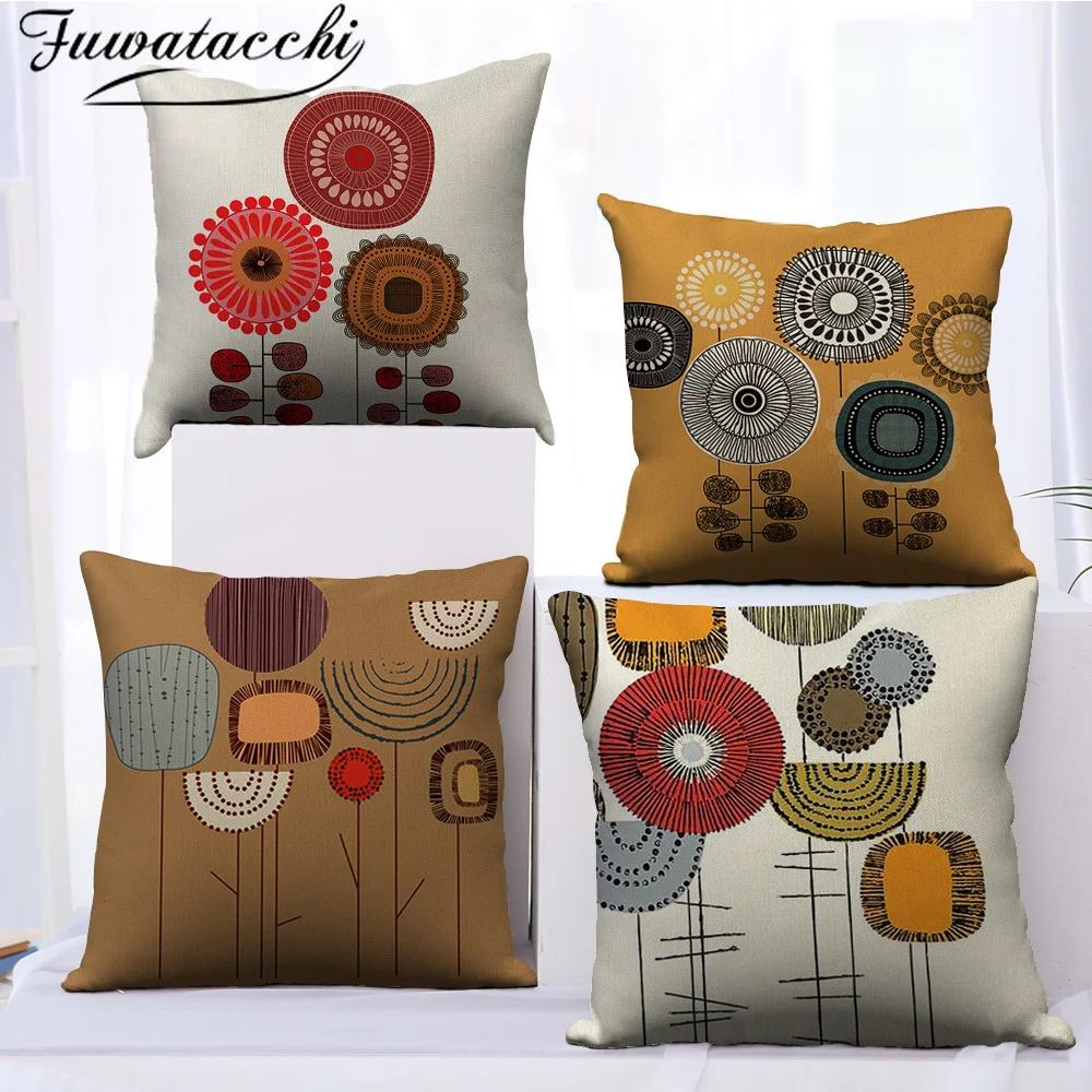 

Fuwatacchi Geometric Linen Cushion Cover Dandelion Printed Chair Pillow Covers Decoration Home Sofa Throw PillowCases 45cmX45cm